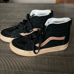 Vans Black and Gold High-Top Sneakers